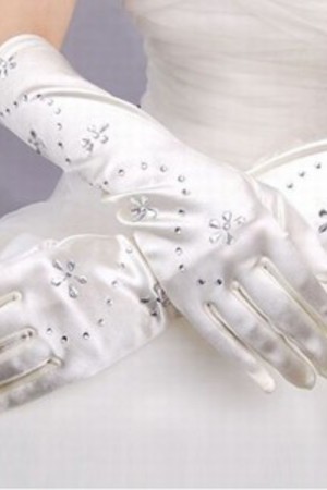 Blendend Taft Mit Kristall Weiß Brauthandschuhe