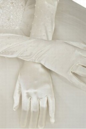 Perfekt Taft Perlenstickerei Weiß Vintage Brauthandschuhe