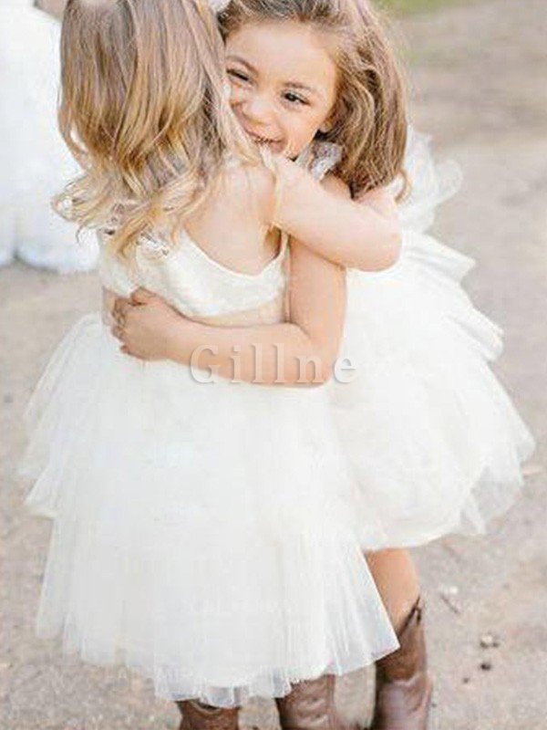 Ärmelloses Hübsch A-Linie Prinzessin Blumenmädchenkleid mit Natürlicher Taille