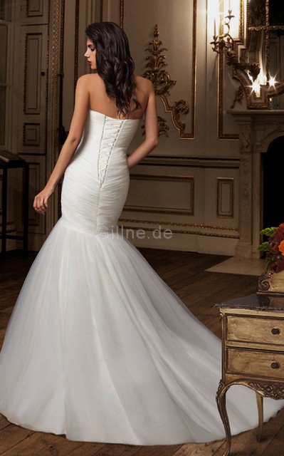 Gerüschtes Plissiertes Elegantes Brautkleid mit Rücken Schnürung mit kreuz