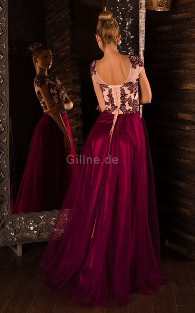 Normale Taille A Linie Sweep Zug Ballkleid mit Applikation mit Perlen