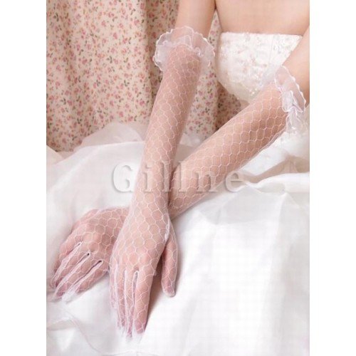 Hell Tüll Elegant Weiß Brauthandschuhe