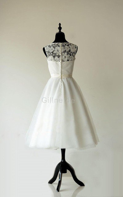Ärmelloses Wadenlanges Einfaches Brautkleid mit Bordüre mit Knöpfen