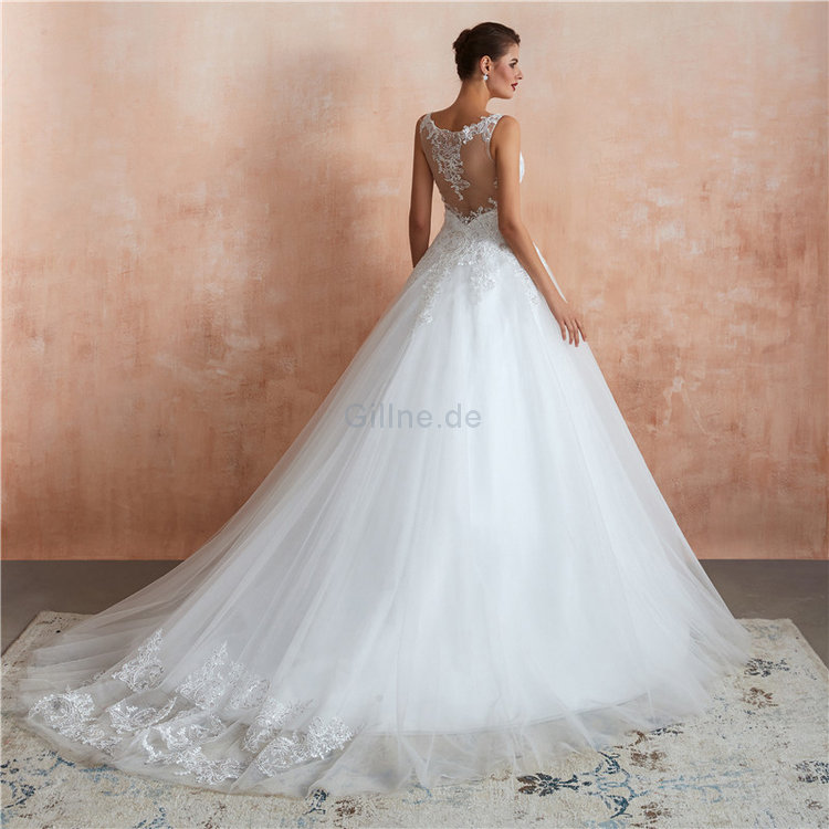 Süss durchsichtige Rücken Glamouröses Brautkleid aus Spitze aus Satin