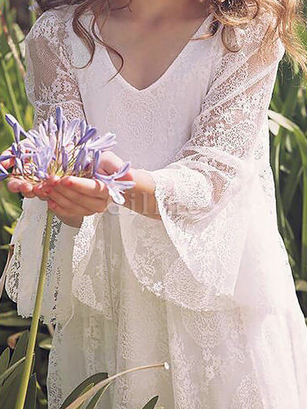 A-Linie Natürliche Taile Prinzessin Bodenlanges Blumenmädchenkleid mit Blume