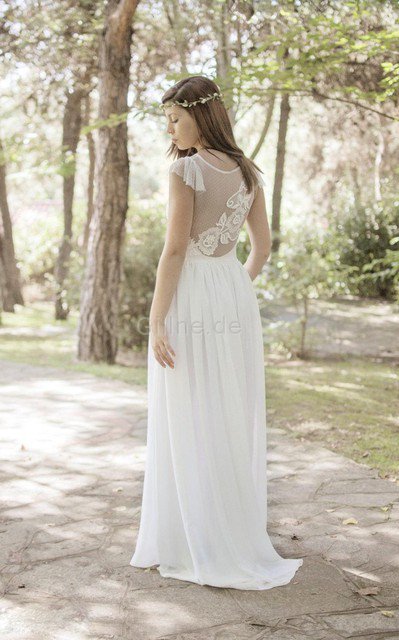 A-Line Beach Stil Boot-Ausschnitt Brautkleid mit Juwel Ausschnitt mit Bordüre