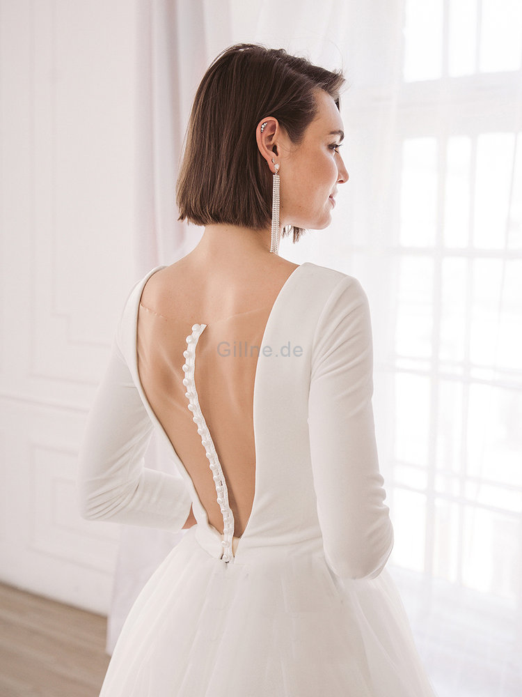 Dreiviertel Länge Ärmeln Reißverschluss Tolle Glamouröses Wadenlanges Brautkleid
