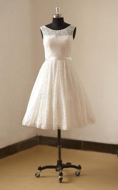Schaufel-Ausschnitt A-Linie Reißverschluss Brautkleid mit Gürtel mit Schleife