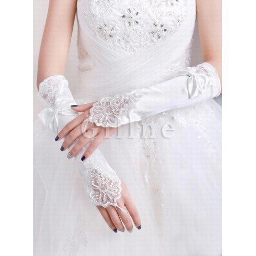 Beliebt Satin Mit Bowknot Weiß Modern Brauthandschuhe