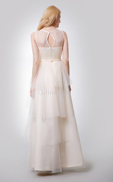 A-Line Reißverschluss Luxus Schlichtes Brautjungfernkleid mit bootsförmiger Ausschnitt