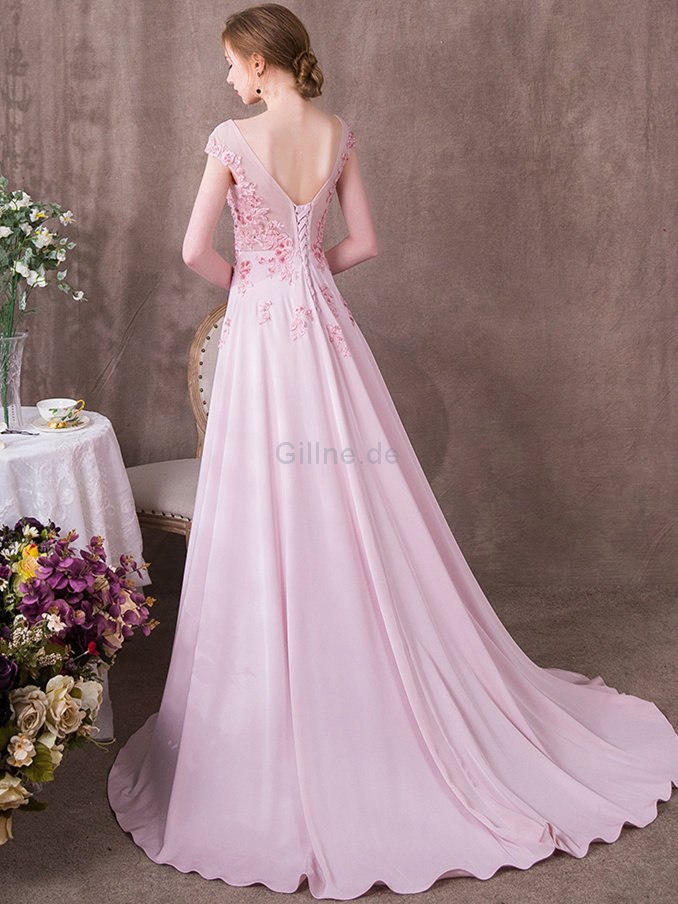 Mode Modisches Romantisches Brautkleid mit Rücken Schnürung mit V-Ausschnitt