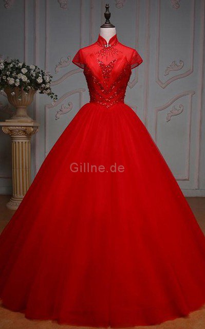 Tüll Duchesse-Linie Anständiges Quinceanera Kleid mit gekappten Ärmeln mit Bordüre