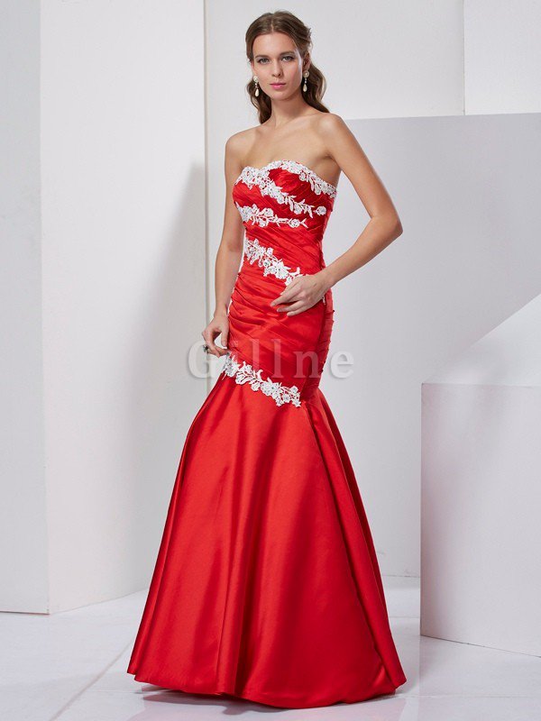 Empire Taille Satin Herz-Ausschnitt Meerjungfrau Stil Abendkleid mit Applikation