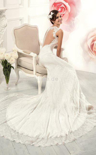 Ewiges Ärmellos Enganliegendes Meerjungfrau Stil Brautkleid mit Plissierungen