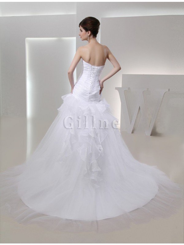 Empire Taille Meerjungfrau Stil Drapiertes Brautkleid mit Herz-Ausschnitt mit Blume