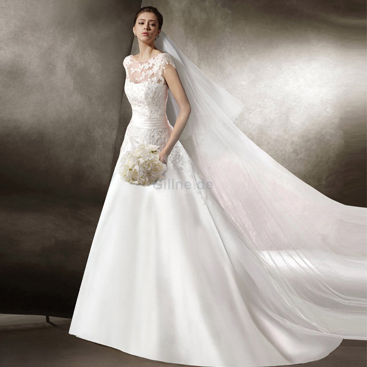 Süß Bodenlanges Luxus Formelles Brautkleid mit Rücken Schnürung
