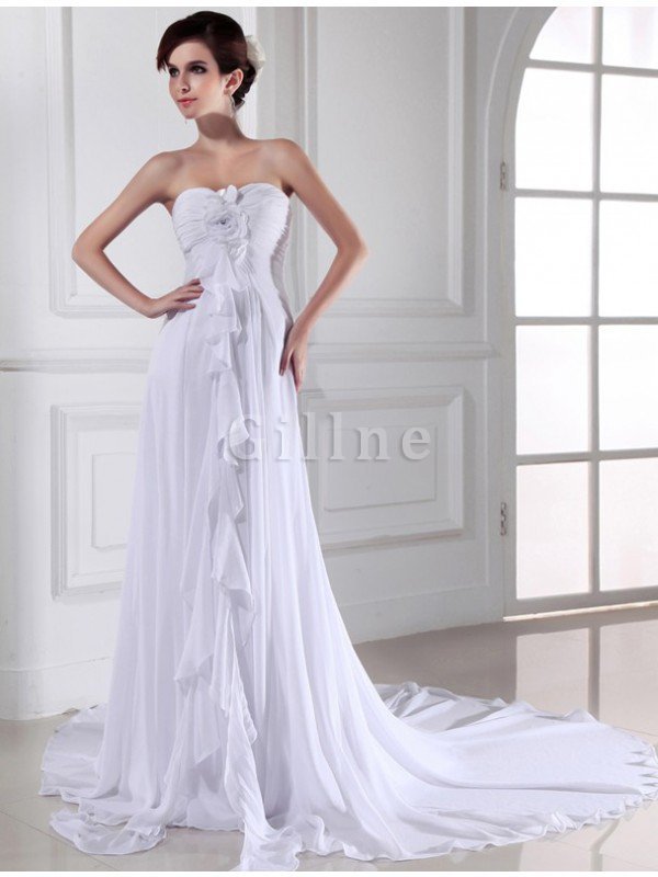 Herz-Ausschnitt Empire Taille Ärmelloses Brautkleid mit Blume mit Drapierung