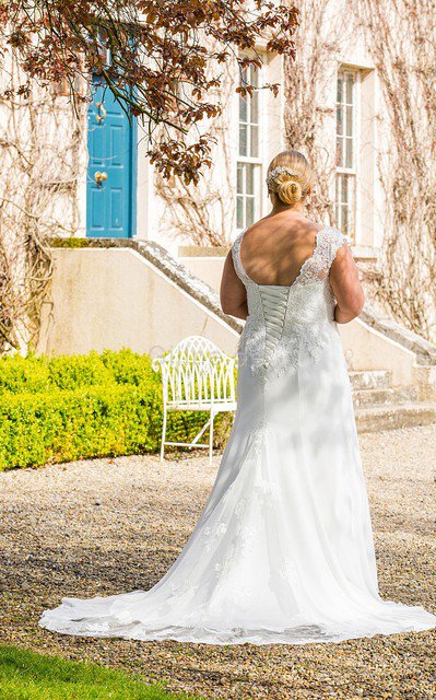 A-Line Chiffon Ärmellos Extravagantes Brautkleid mit Rücken Schnürung