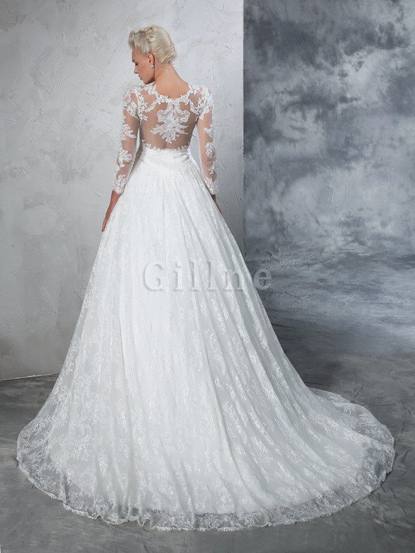 Empire Taille Juwel Ausschnitt Duchesse-Linie Langärmeliges Brautkleid mit Bordüre