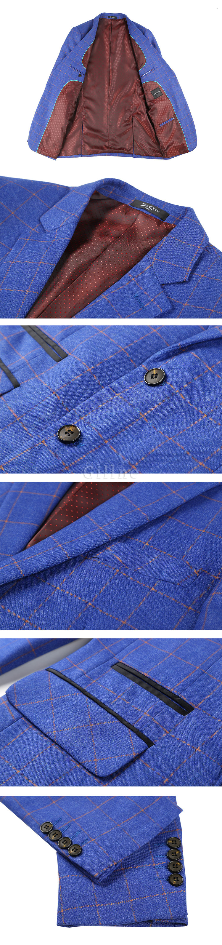 Royal Blau Jacke Hose Weste Mode Hohe Qualität Plaid Anzüge
