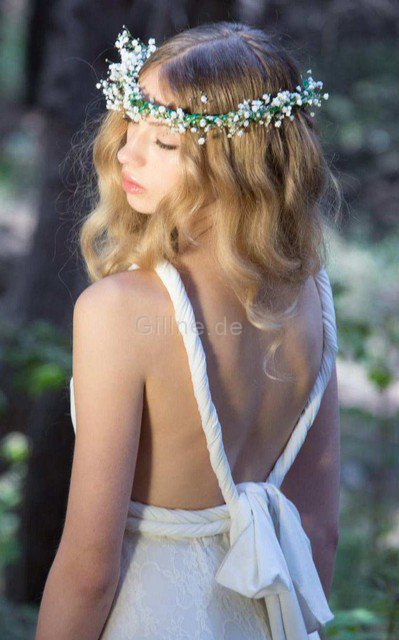 Rückenfreies Duchesse-Linie Spitze Bodenlanges Einfaches Brautkleid