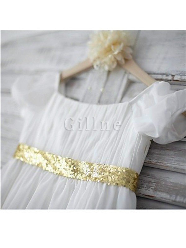 Chiffon Prinzessin A-Line Bodenlanges Blumenmädchenkleid mit Empire Taille