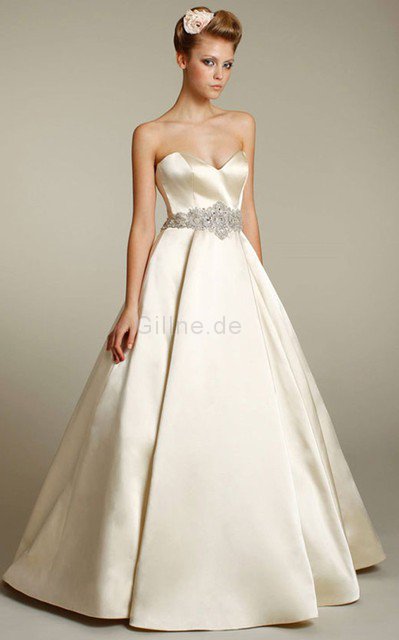 Herz-Ausschnitt Duchesse-Linie Ärmelloses Brautkleid aus Satin mit Juwel Ausschnitt