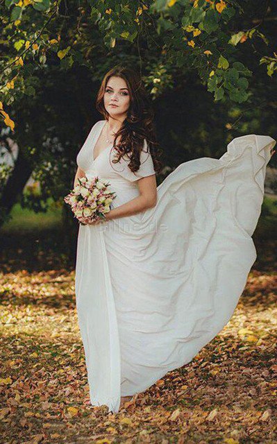 Chiffon Bodenlanges Schick Brautkleid mit Sweep zug mit gekappten Ärmeln