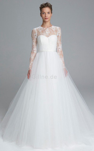 A-Line Reißverschluss Extravagantes Brautkleid mit hohem Kragen mit Tasche