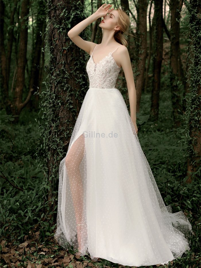 Natürliche Taile Einzigartig Ärmelloses Schick Romantisches Brautkleid