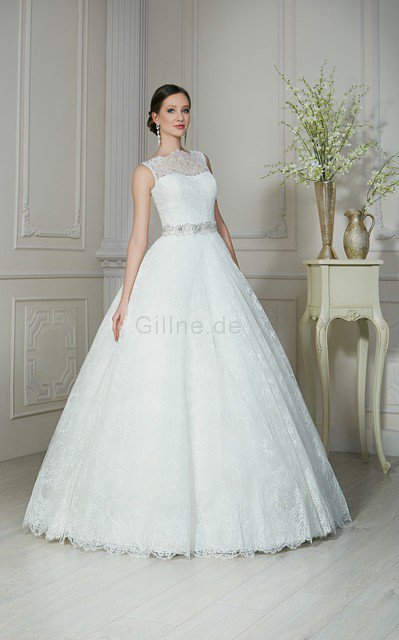 Spitze Natürliche Taile A-Line Brautkleid mit Juwel Ausschnitt mit Bordüre