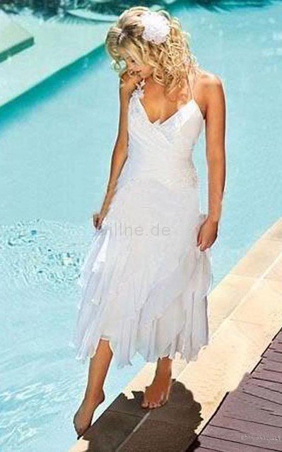 A Linie Beach Stil Reißverschluss Einfaches Brautkleid mit Rüschen