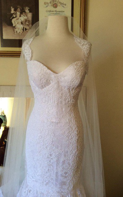 Reißverschluss Queen Anne Bodenlanges Brautkleid mit Bordüre mit natürlicher Taille