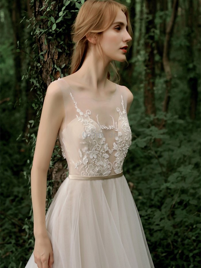 Schön Spitze Exklusive Brautkleid mit Knöpfen mit Natürlicher Taille