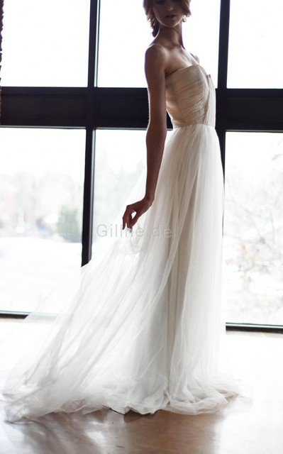 A-Line Reißverschluss Tüll Normale Taille Gerüschtes Brautkleid