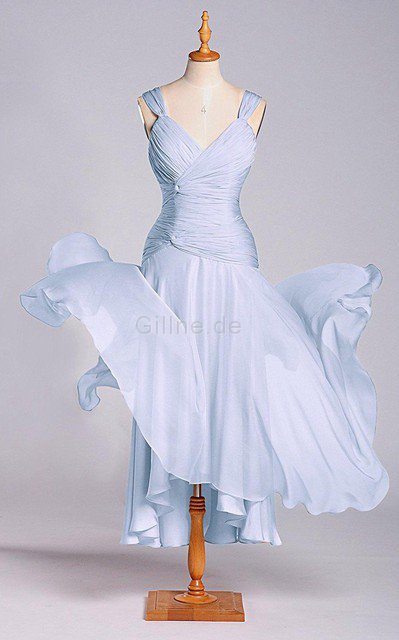 V-Ausschnitt Kurze Ärmeln Gerüschtes Brautjungfernkleid mit Plissierungen mit Empire Taille
