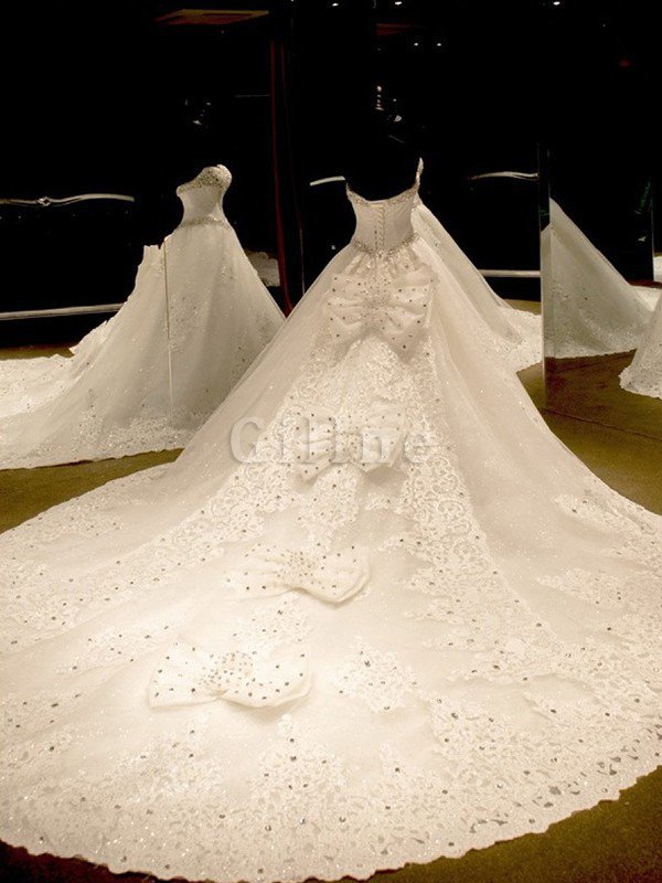 Ärmelloses Niedlich Formelles Traumhaftes Brautkleid aus Tüll