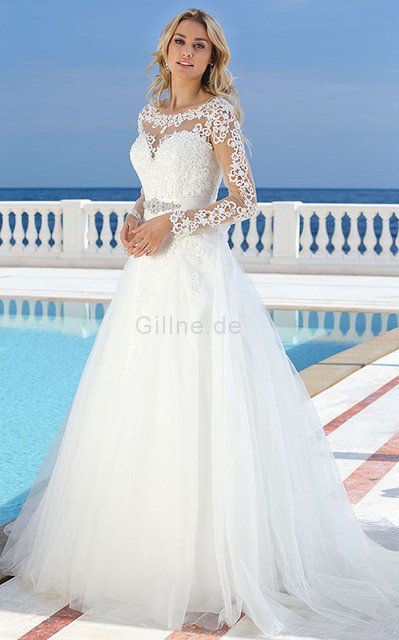 A-Line Klassisches Romantisches Brautkleid mit Gürtel mit Knöpfen