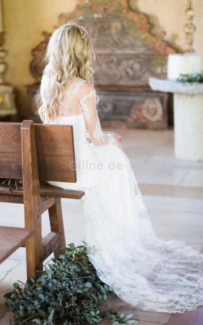 Vorne Geschlitztes Reißverschluss Plissiertes Modern Brautkleid mit Sweep zug