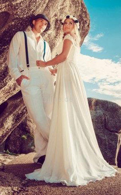 Schulterfreier Ausschnitt A-Linie Einfaches Brautkleid mit Bordüre aus Spitze