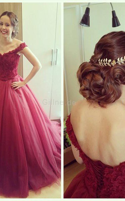 Tüll Duchesse-Linie Elegantes Abendkleid mit Applikation mit Rücken Schnürung