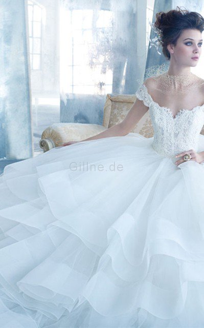 Geschichtes Tüll Ärmelloses Brautkleid mit natürlicher Taille mit offenen Rücken