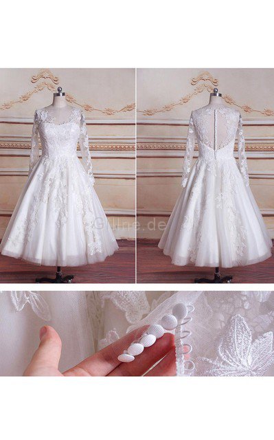 Lange Ärmeln Satin Bescheidenes Brautkleid mit Applikation mit Bordüre