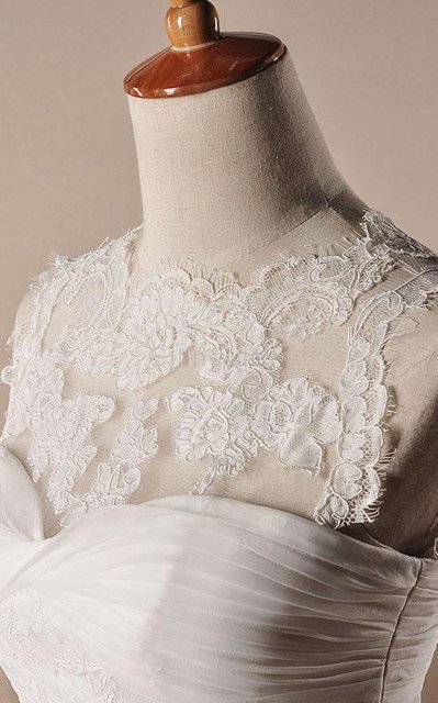 Gesticktes Duchesse-Linie Ärmelloses Bodenlanges Brautkleid mit Plissierungen