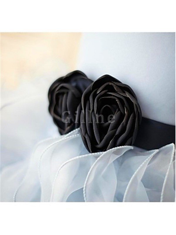 Empire Taille Reißverschluss Bodenlanges Blumenmädchenkleid mit Rüschen mit Blume