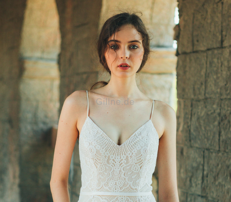 Modisch Reißverschluss Besonderes Brautkleid ohne Ärmeln mit Bordüre