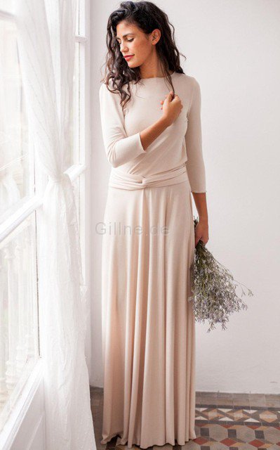 Dreiviertel Länge Ärmeln Tiefer V-Ausschnitt Brautjungfernkleid mit Schleife mit Gürtel