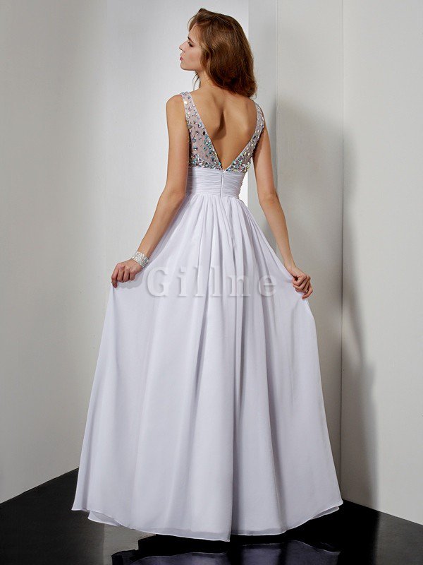 V-Ausschnitt Empire Taille Prinzessin Anständiges Abendkleid mit offenen Rücken