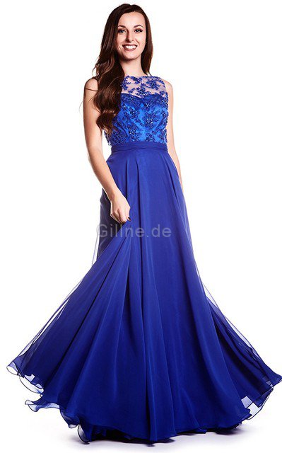 Sweep Zug Juwel Ausschnitt Plissiertes Ballkleid mit Applike aus Chiffon