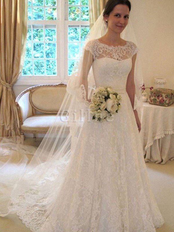 Klassisches Niedlich Dom Luxus Brautkleid mit Kurzen Ärmeln